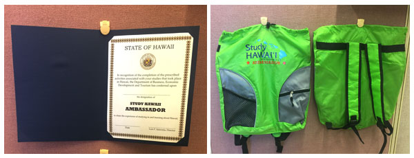 Certificate and Backpack