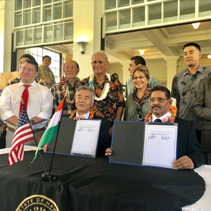 Governor David Y. Ige, signed an agreement with delegates from Goa, a state in India